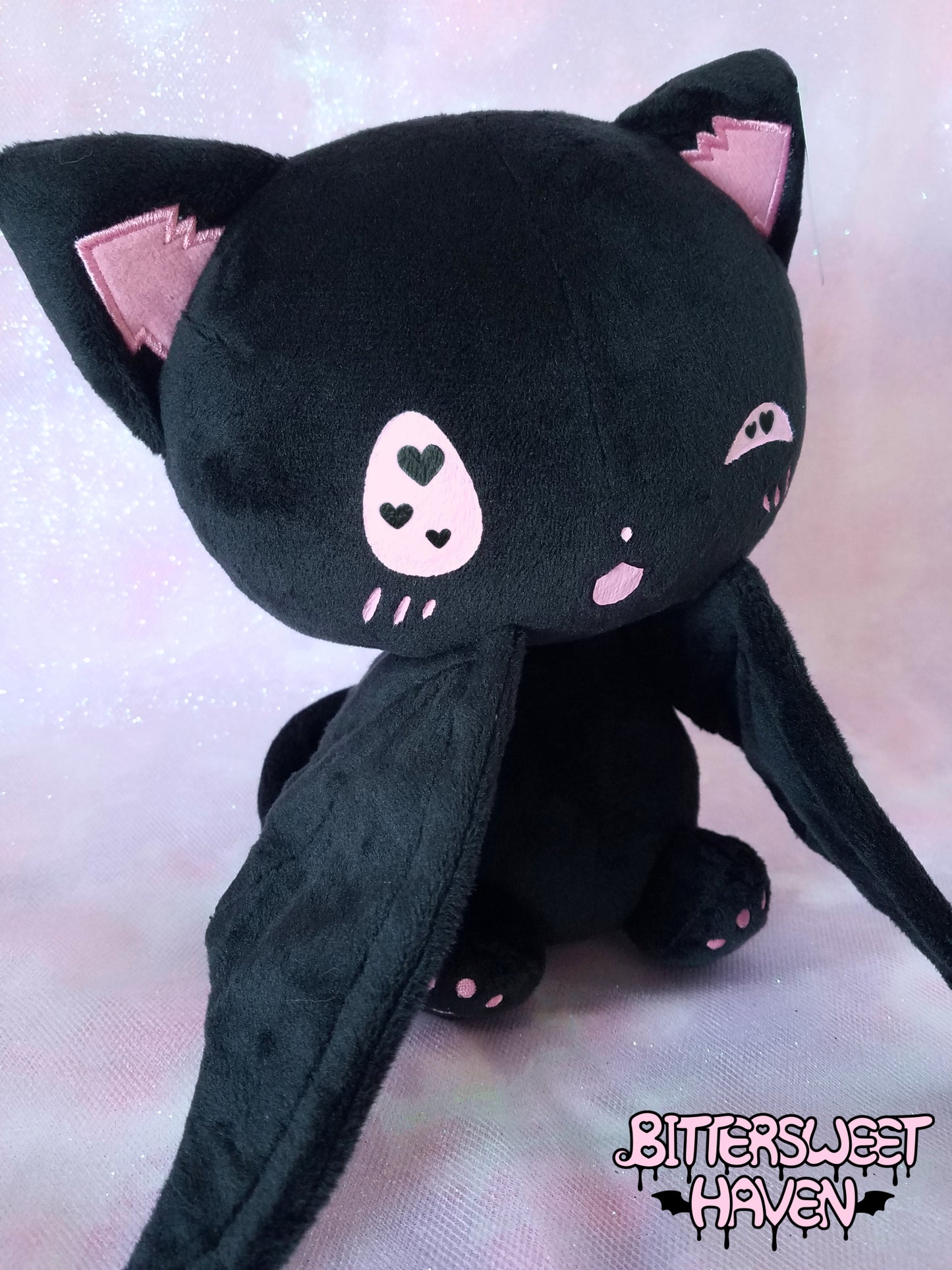 Black Catbat Plushie - Heart Wink